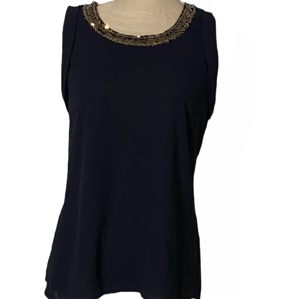 Brixon Ivy Navy Sleeveless Tank with Sequin Embellishment around the Neckline